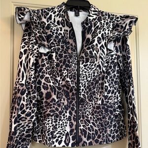 NWOT! Leopard Print Zip-Front Women's Jacket - Black, Brown, Cream